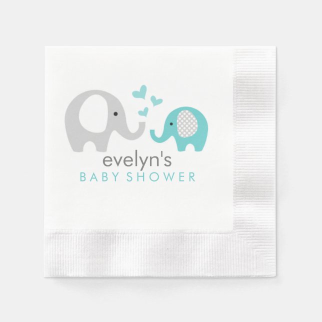 Mom and Baby Elephant Baby Shower Napkins Blue (Front)
