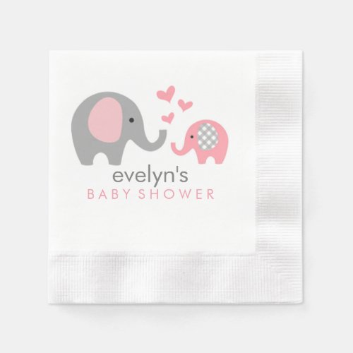 Mom and Baby Elephant Baby Shower Napkins Pink