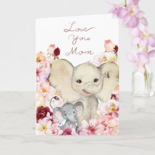 Mom and Baby Elephant Birthday Card