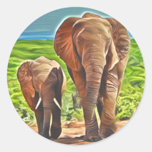 Mom and Baby Elephant Classic Round Sticker