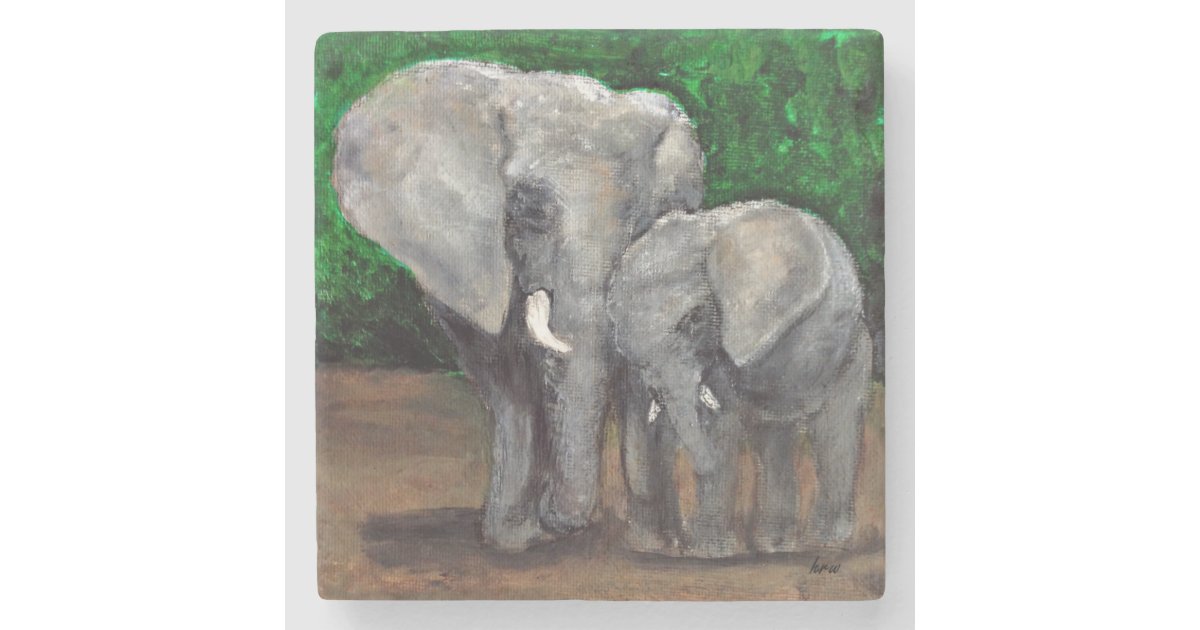 Mom And Baby Elephant Coaster From Painting Stone Coaster