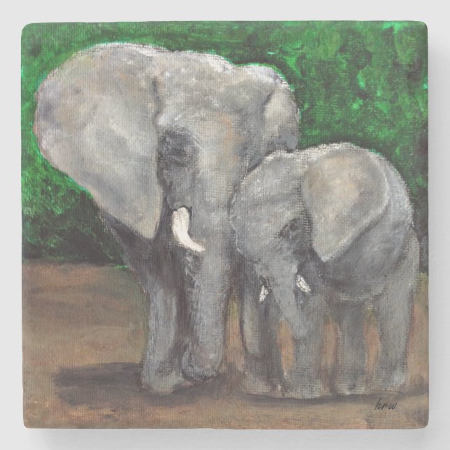 Mom and Baby Elephant Coaster. From Painting Stone Coaster (Front)