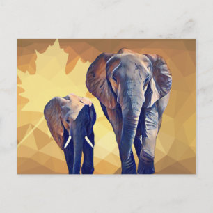 Mom and baby Elephant in the Fall Postcard
