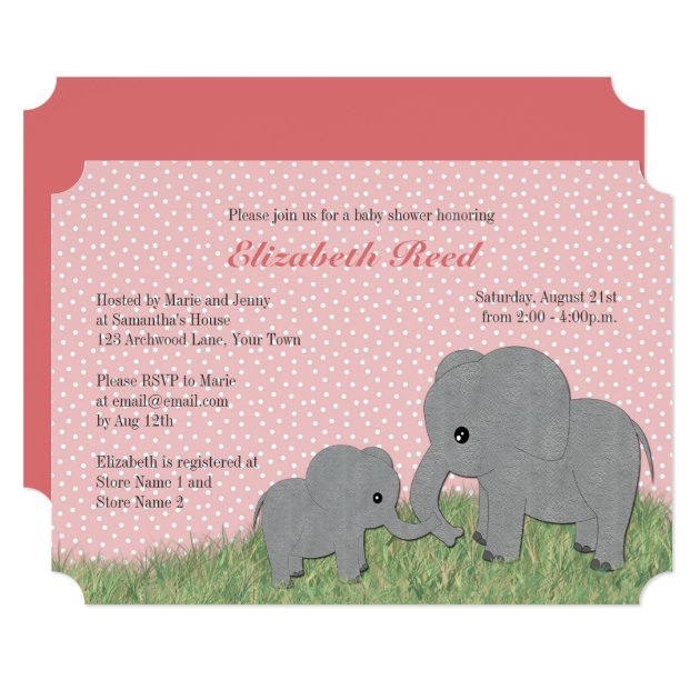 Mom And Baby Elephant Pink Baby Shower Invitation