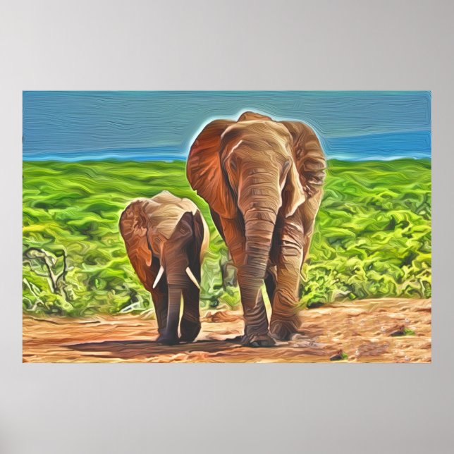 Mom and Baby Elephant Poster (Front)