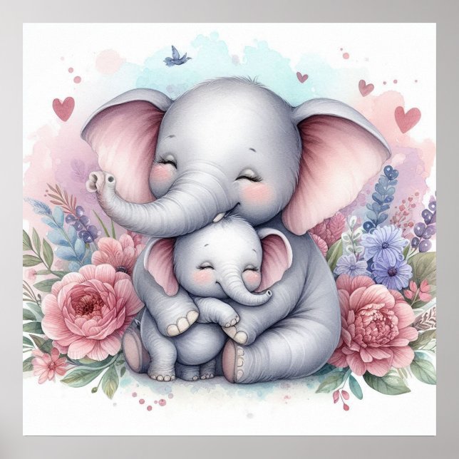 Mom and Baby Elephant Poster (Front)