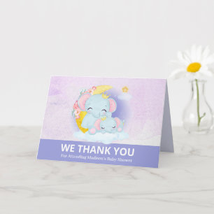 Mom and Baby Elephant Purple Thank You Card