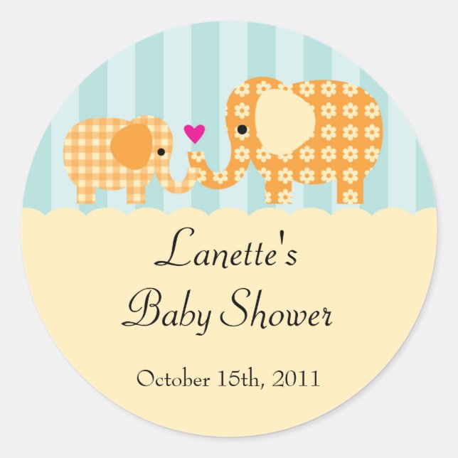 Mom and Baby Elephant Unisex Favor Sticker (Front)