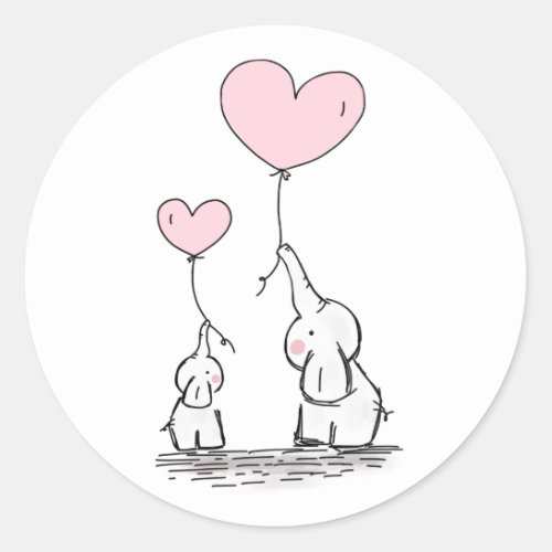 Mom And Baby Elephants Balloons Classic Round Sticker