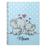 Mom And Baby Elephants Personalized Blue Notebook