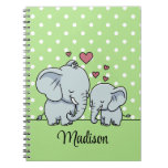 Mom And Baby Elephants Personalized Green  Notebook