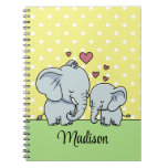 Mom And Baby Elephants Personalized Green Yellow  Notebook