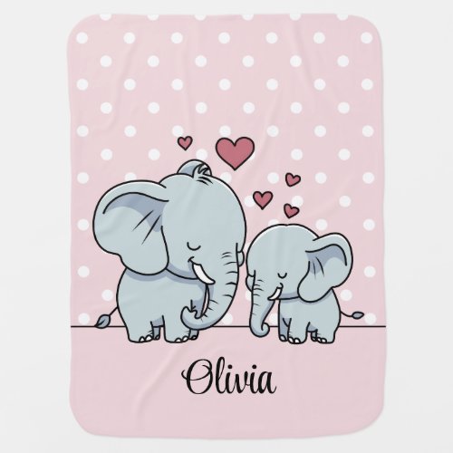 Mom And Baby Elephants Personalized Pink Baby Blanket
