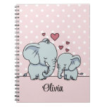 Mom And Baby Elephants Personalized Pink Notebook