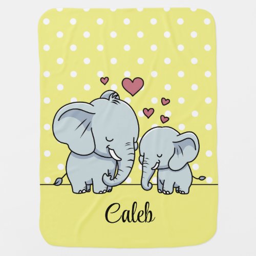 Mom And Baby Elephants Personalized Yellow Baby Blanket
