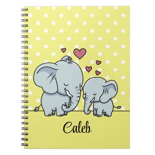 Mom And Baby Elephants Personalized Yellow Notebook