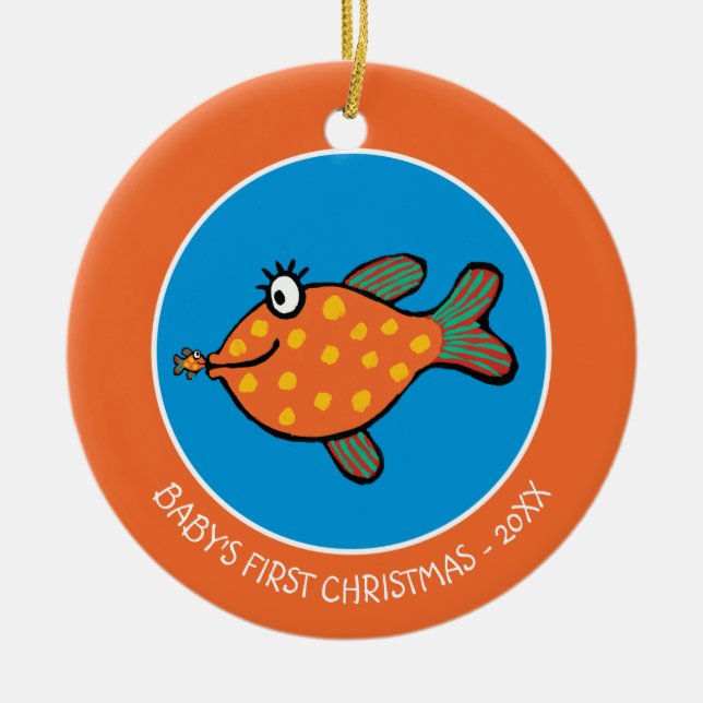 Mom and Baby Fish Kisses Ceramic Ornament (Front)