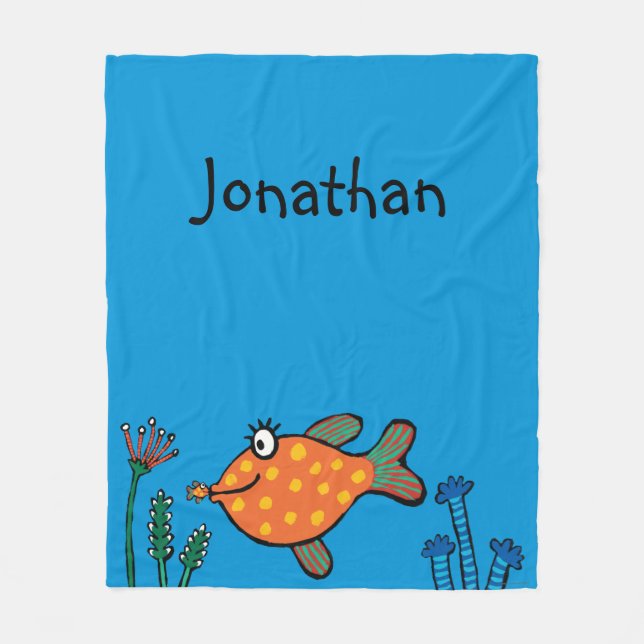 Mom and Baby Fish Kisses Fleece Blanket (Front)