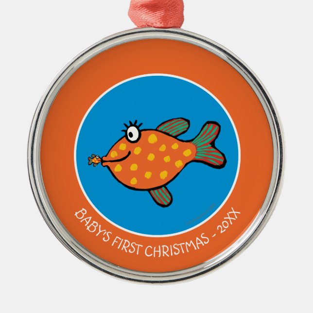 Mom and Baby Fish Kisses Metal Ornament (Front)