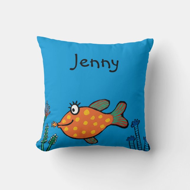 Mom and Baby Fish Kisses Throw Pillow (Front)