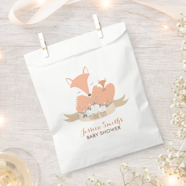 Mom and Baby Fox Baby Shower Favor Bag (Clipped)