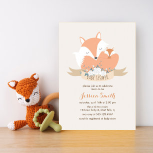 Mom and Baby Fox Baby Shower Invitation
