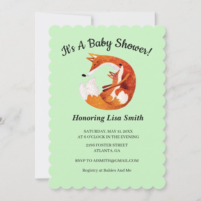 Mom And Baby Fox Baby Shower Invitation (Front)