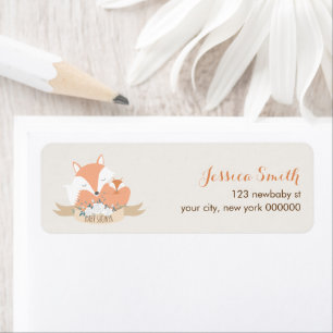 Mom and Baby Fox Baby Shower Label