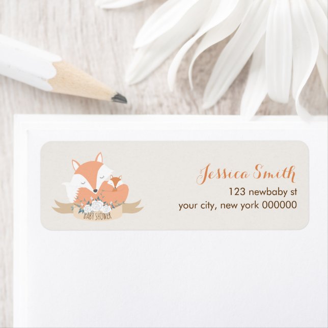 Mom and Baby Fox Baby Shower Label (Insitu)
