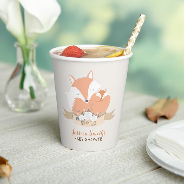 Mom and Baby Fox Baby Shower Paper Cups (Insitu)