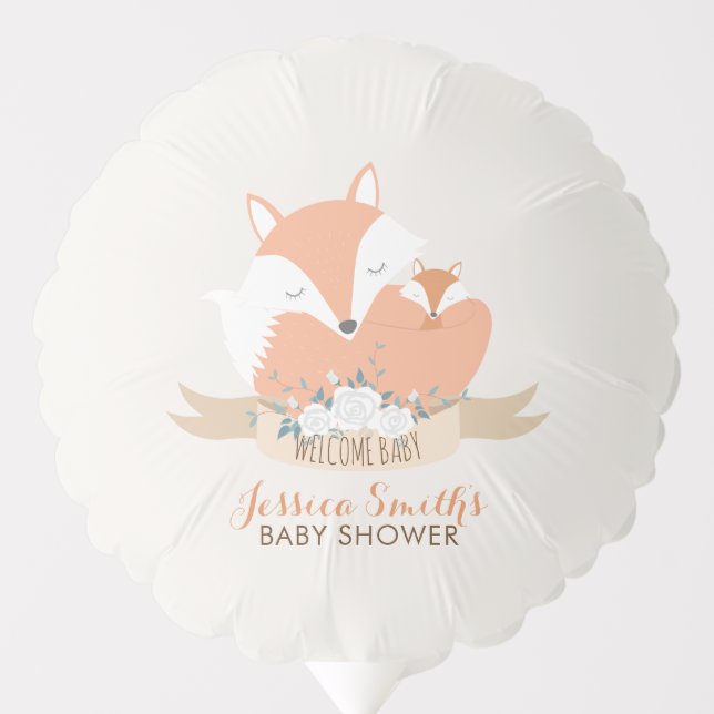 Mom and Baby Fox Baby Shower Personalized Balloon (Front)