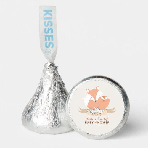 Mom and Baby Fox Baby Shower Square Sticker Hersheys Kisses