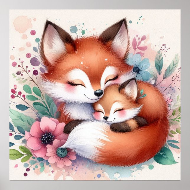 Mom and Baby Fox Poster (Front)