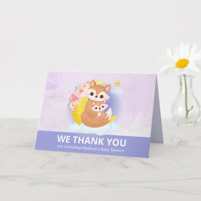 Mom and Baby Fox Purple Thank You Card (Small Plant)