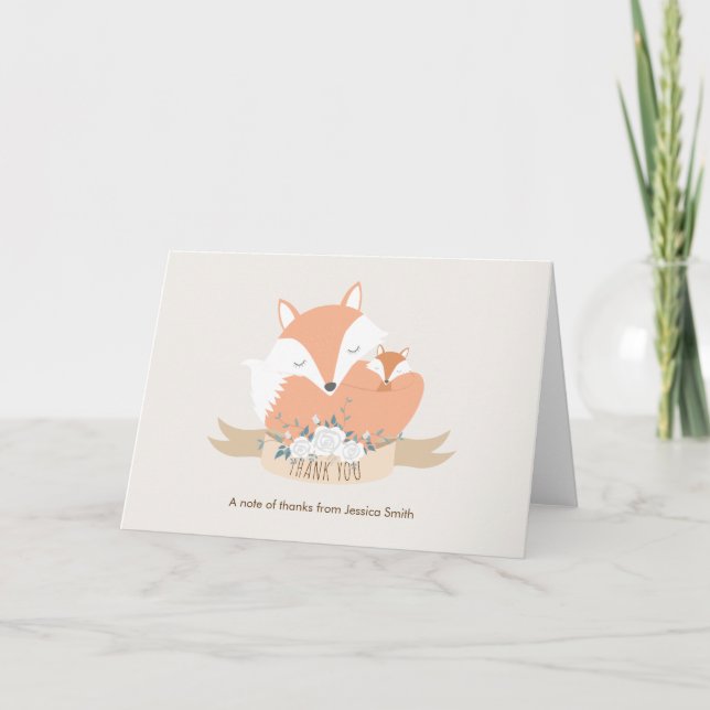 Mom and Baby Foxes Baby Shower Thank You Card (Front)