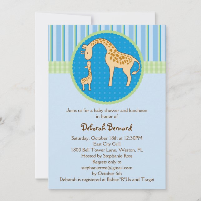 Mom and Baby Giraffe Baby Boy Shower Invitation (Front)