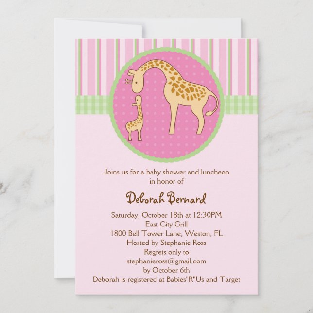 Mom and Baby Giraffe Baby Girl Shower Invitation (Front)