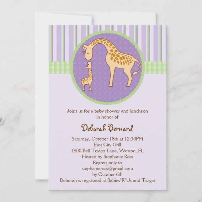 Mom and Baby Giraffe Baby Shower Invitation (Front)