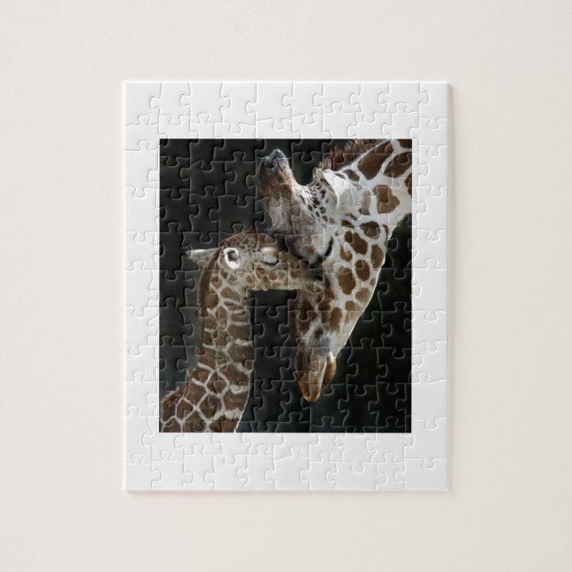 Mom and Baby Giraffe Cuddle Jigsaw Puzzle (Vertical)