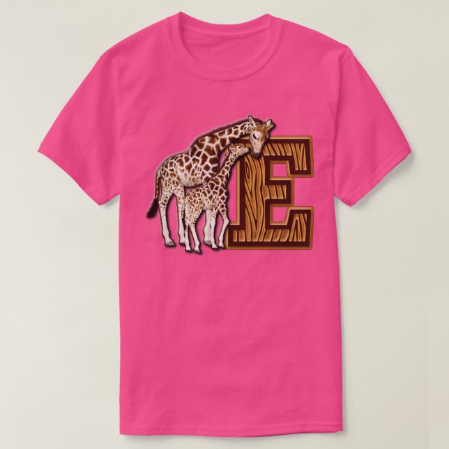 Mom and Baby Giraffe Monogram E T-Shirt (Design Front)