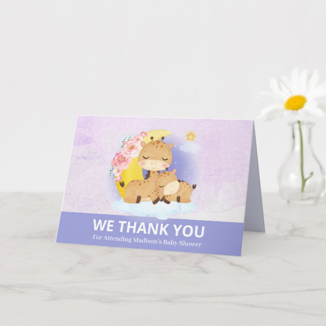 Mom and Baby Giraffe Purple Thank You Card (Small Plant)