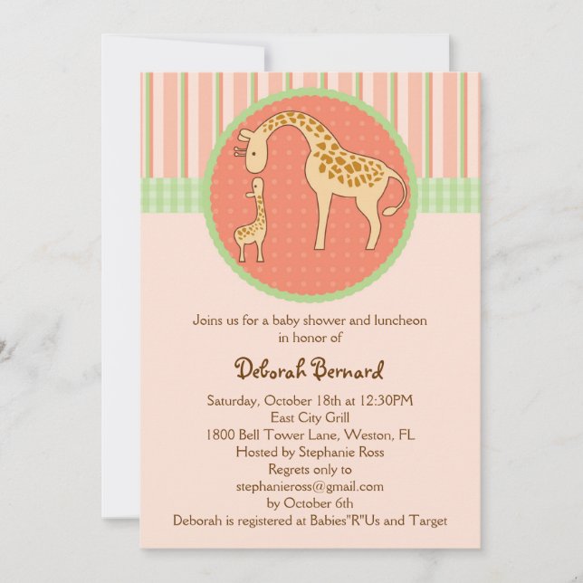 Mom and Baby Giraffe Unisex Baby Shower Invitation (Front)