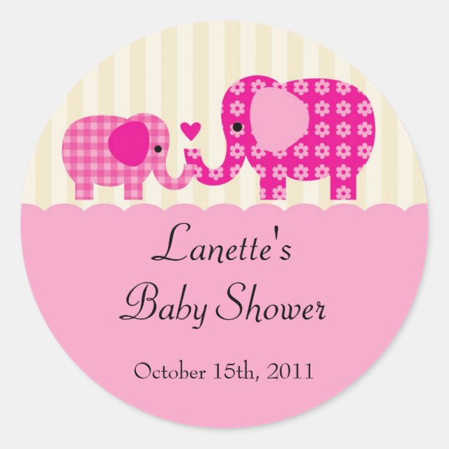 Mom and Baby Girl Elephant Favor Sticker (Front)