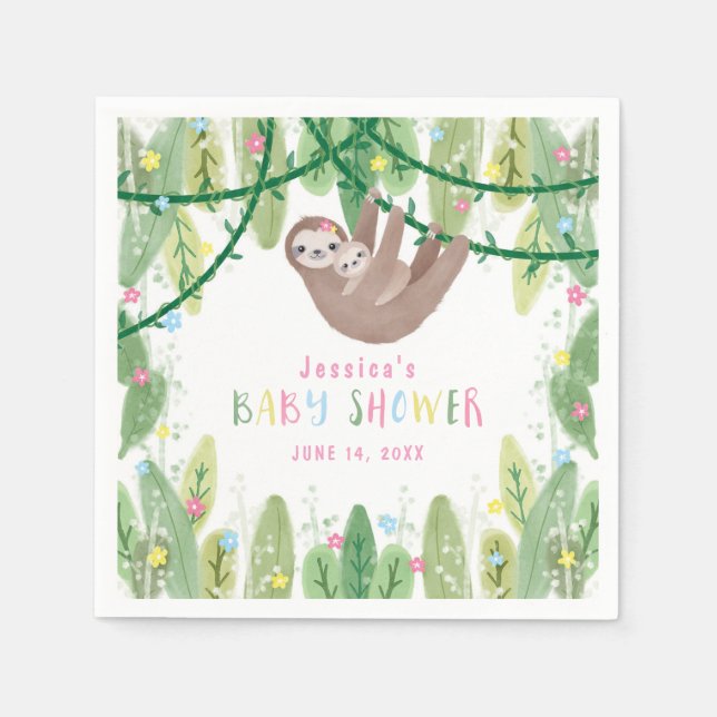 Mom and Baby Girl Sloth Jungle theme Napkins (Front)