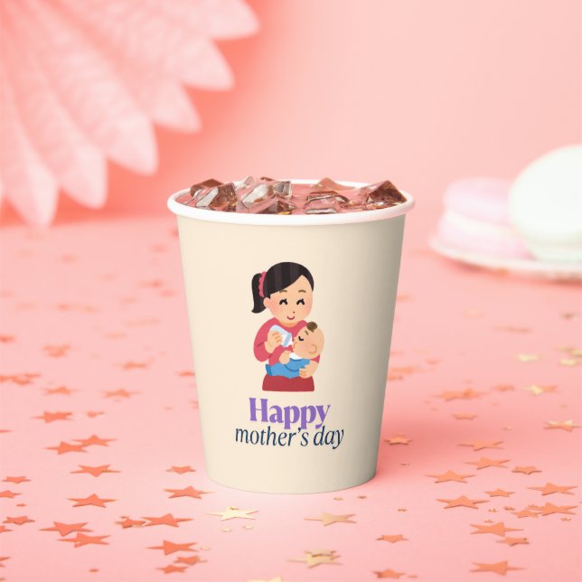 Mom and baby, happy mother's day paper cups (Insitu)