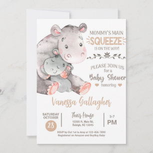 Mom and baby hippo baby shower invitation. invitation