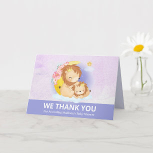 Mom and Baby Lion Purple Thank You Card