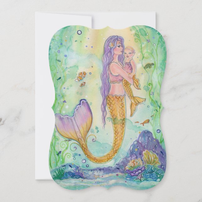 Mom and baby mermaid baby shower invitations (Front)