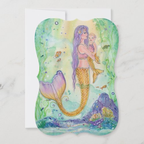 Mom and baby mermaid baby shower invitations