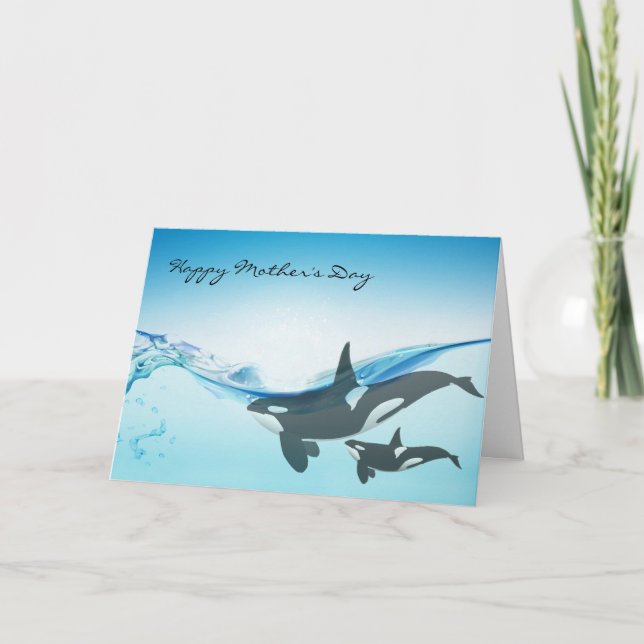 Mom and Baby Orca Whales Mother's Day Card (Front)